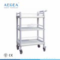 AG-UTA06 Three layers medication plastic material hospital utility carts with wheels